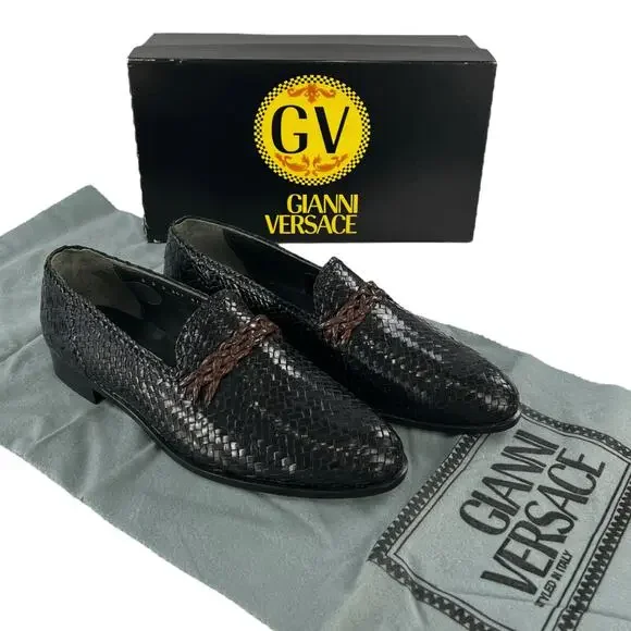Versace Vintage Leather Woven Loafers